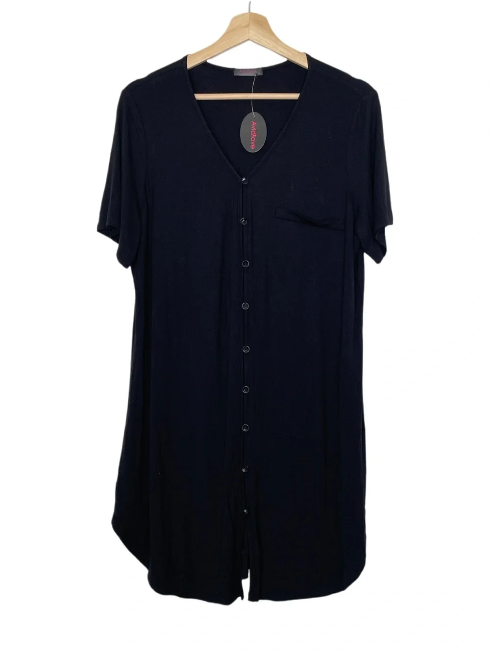 Avidlove Casual V-Neck Button Down Nightgown in Black Size Medium NWT